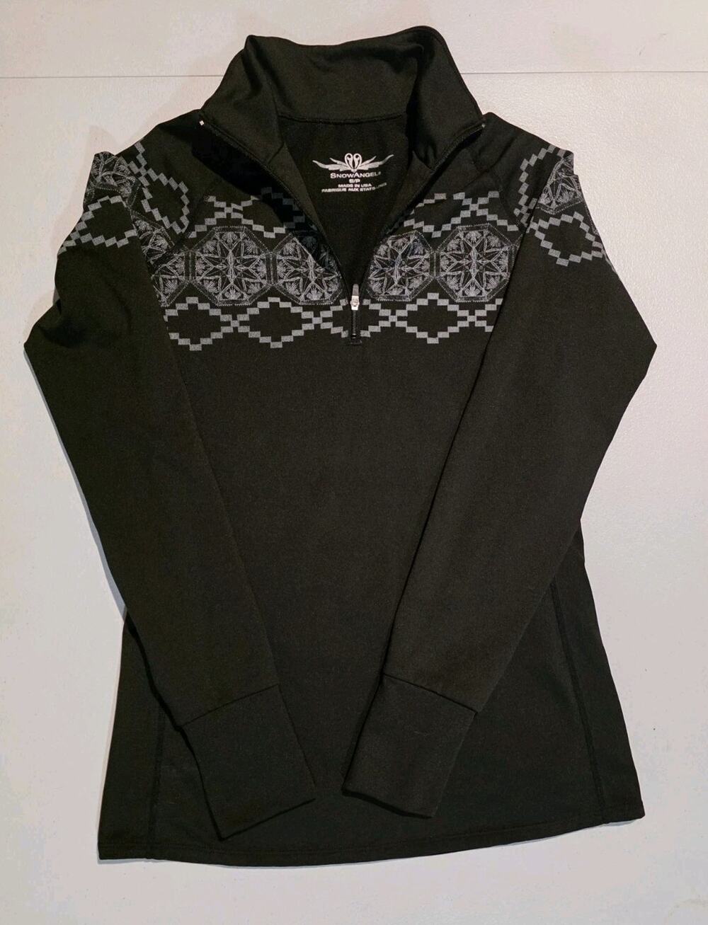 Snow Angel Chami Women’s S Black Long Sleeve 1/4 Zip Shirt Alpine Ski Made USA